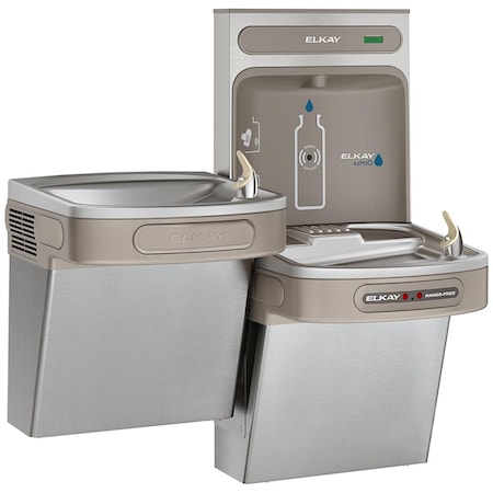 Elkay Bottle Filling Stn, Bi-Lvl Hands Free Ada Cooler 8 Gph Stainless EZOTL8WSSK